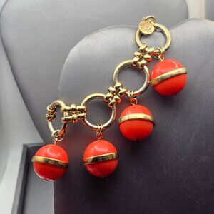J. Crew Chunky Runway Orange Lucite Ball Bracelet 7" Gold Plated Rings Statement